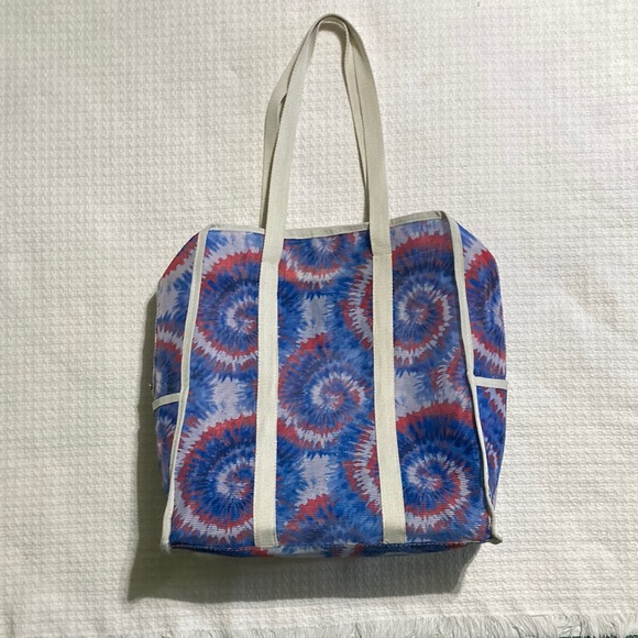 Handbags - Mesh Tote Zippered Bag Red White & Blue Tie Dye Swirl